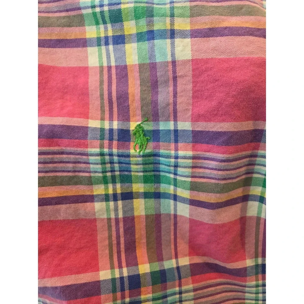 Polo Ralph Lauren Mens Large Pink Plaid Madras Long Sleeve Button Down Shirt